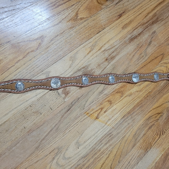 Vintage Brown Leather Embossed Belt with Silver Buckle Size 38 - Picture 15 of 16